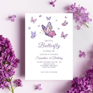 Purple Butterfly Girl Birthday  Invitation