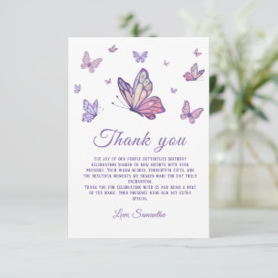 Purple Butterfly Girl Birthday  Thank You Card