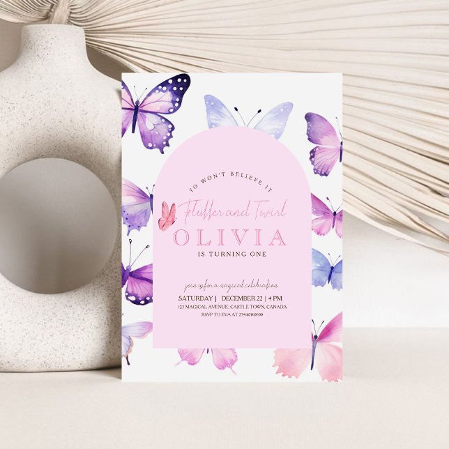   Purple Butterfly Girl's 1st Birthday Rainbow  Invitation (Creator Uploaded)