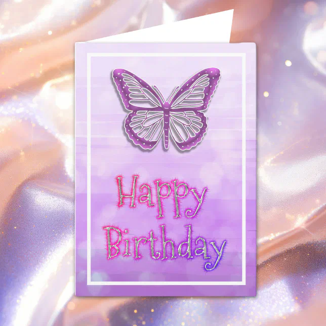 Purple Butterfly Girl's Happy Birthday Card | Zazzle