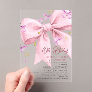 Purple Butterfly Gold and Blush Pink Baby Shower Acrylic Invitations