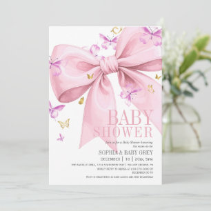 Purple Butterfly Gold and Pink Baby Shower  Invitation