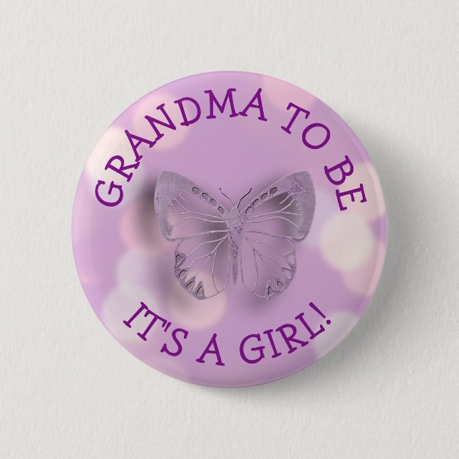 Purple Butterfly Grandma  to be Baby Shower 6 Cm Round Badge (Front)