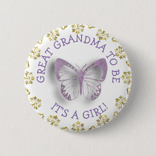 Purple Butterfly Grandma to be baby shower button