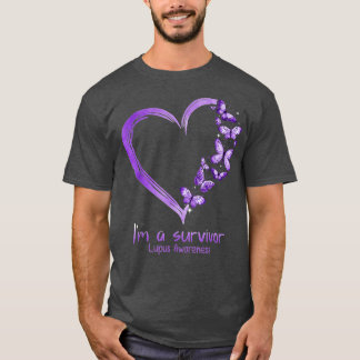 Purple Butterfly Heart I'm A Survivor Lupus Awaren T-Shirt