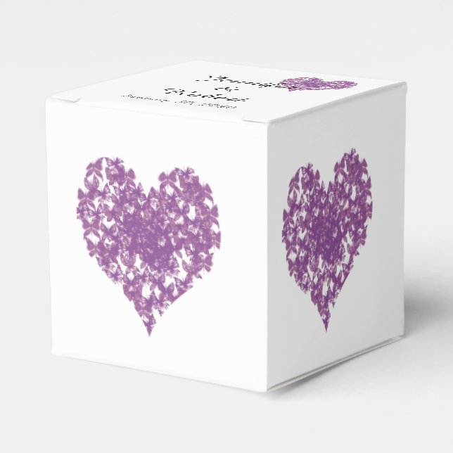 Purple Butterfly Heart Wedding Favour Box (Front Side)