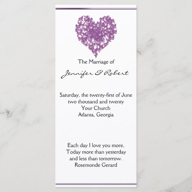 Purple Butterfly Heart Wedding Program (Front)