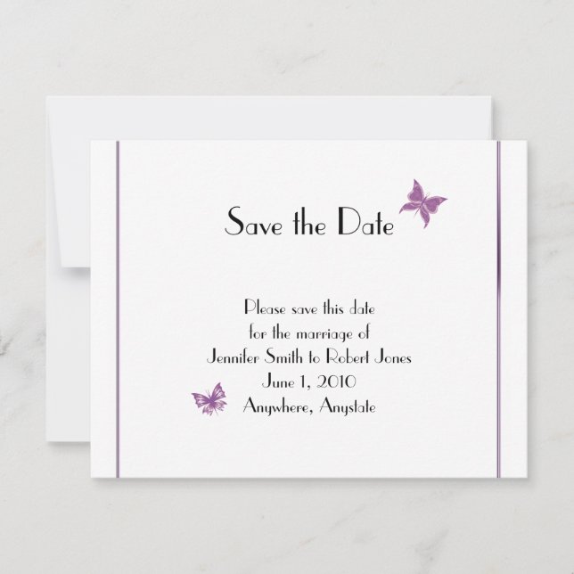 Purple Butterfly Heart Wedding Save the Date (Front)
