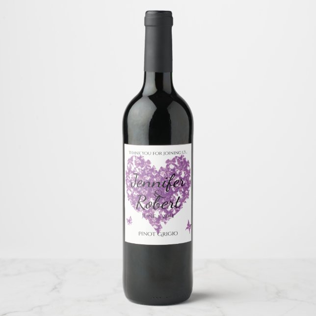 Purple Butterfly Heart Wine Label (Front)