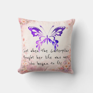 Purple Butterfly Inspirational Quote Cushion