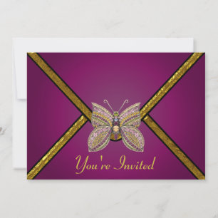 Purple Butterfly Jewelled Party Invitation