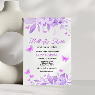 Purple Butterfly Kisses & Baby Wishes Baby Shower Invitation