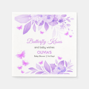Purple Butterfly Kisses & Baby Wishes Baby Shower  Napkin