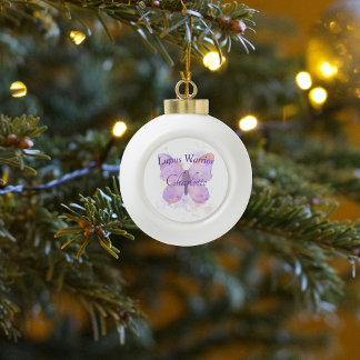 Purple Butterfly Lupus Warrior Ceramic Ball Christmas Ornament