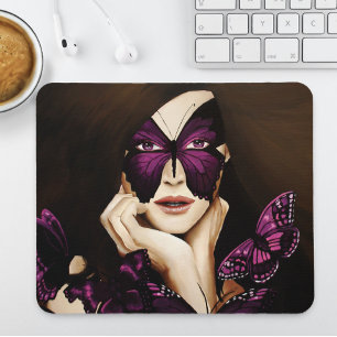 Purple Butterfly Masquerade Woman Elegant Fantasy Mouse Pad