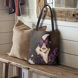 Purple Butterfly Masquerade Woman Elegant Fantasy Tote Bag
