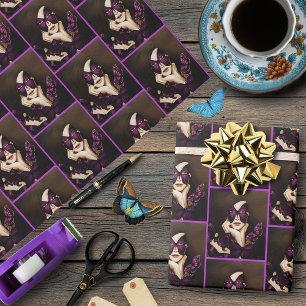 Purple Butterfly Masquerade Woman Elegant Fantasy Wrapping Paper