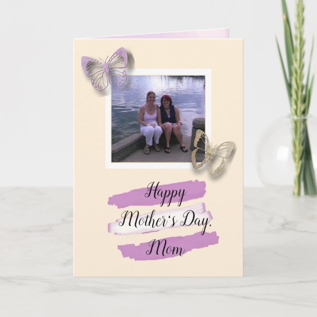 Purple Butterfly Mother Daughter Photo Mothers Day Card (Front)