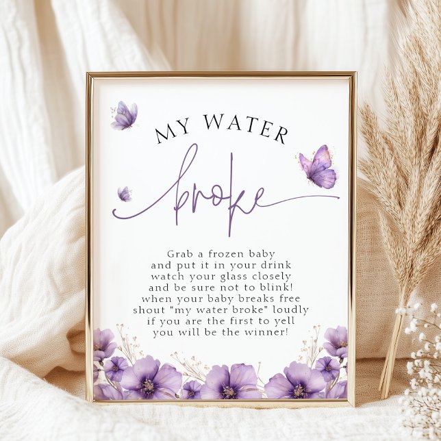Purple Butterfly My Water Broke Baby Shower Game Poster (Creator Uploaded)