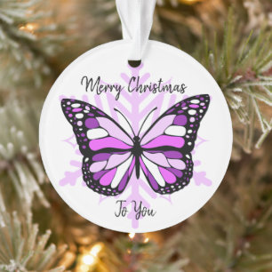 Purple Butterfly on a Snowflake Christmas Ornament