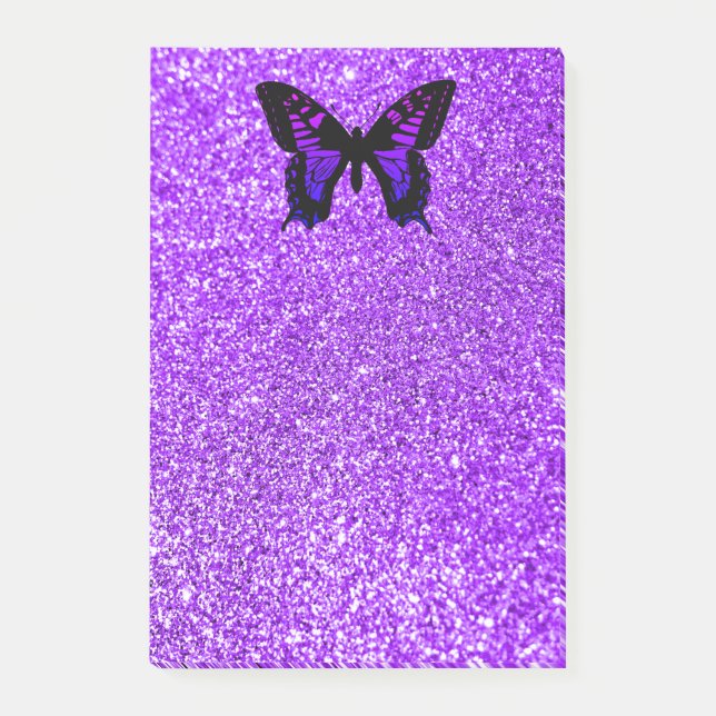 Purple Butterfly on Glitter Post-it Notes (Front)