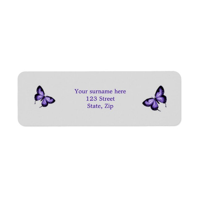 Purple butterfly on silver background Label Return Address Label (Front)