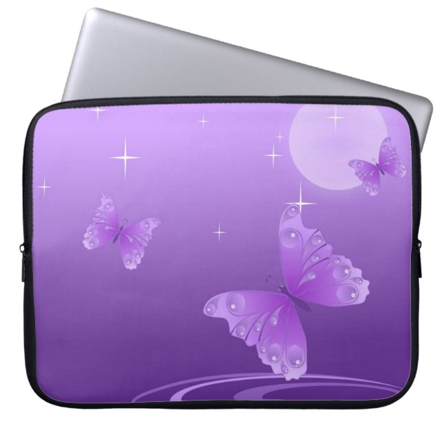 Purple Butterfly on the Dewy Lake Laptop Sleeve (Front)