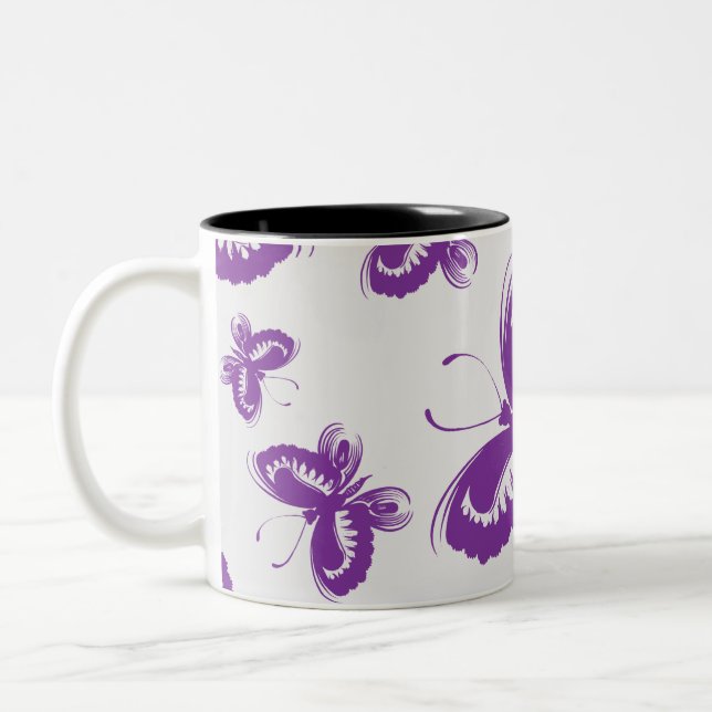 Purple Butterfly Pattern  Two-Tone Coffee Mug (Left)