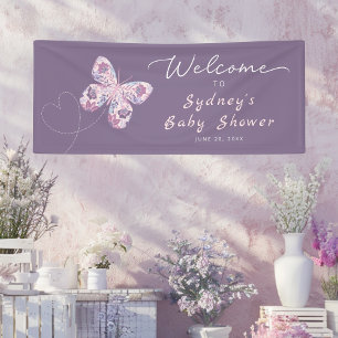 Purple Butterfly Personalised Baby Shower Welcome  Banner