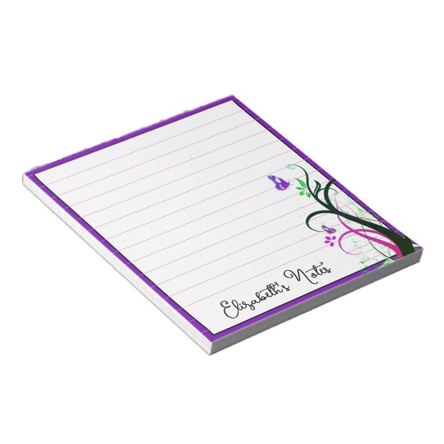 Purple butterfly personalised notepad (Angled)