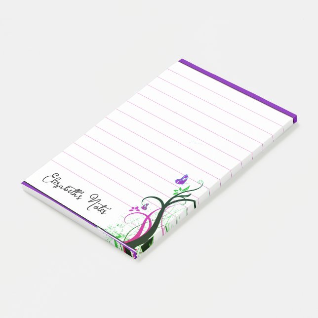 Purple butterfly personalised post-it notes (Angled)