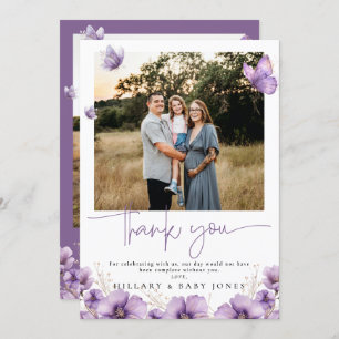 Purple Butterfly Photo Baby Show Thank you card