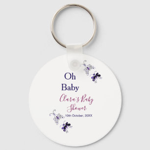 Purple butterfly pink baby shower oh baby modern key ring
