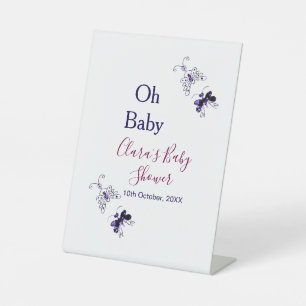 Purple butterfly pink baby shower oh baby modern pedestal sign