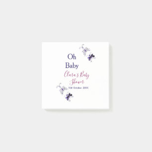 Purple butterfly pink baby shower oh baby modern post-it notes