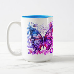 Purple Butterfly Pink Blue Christian Holy Cross Two-Tone Coffee Mug