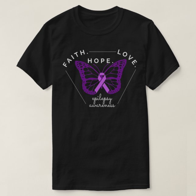 Purple Butterfly Purple Ribbon Epilepsy Awareness  T-Shirt (Design Front)