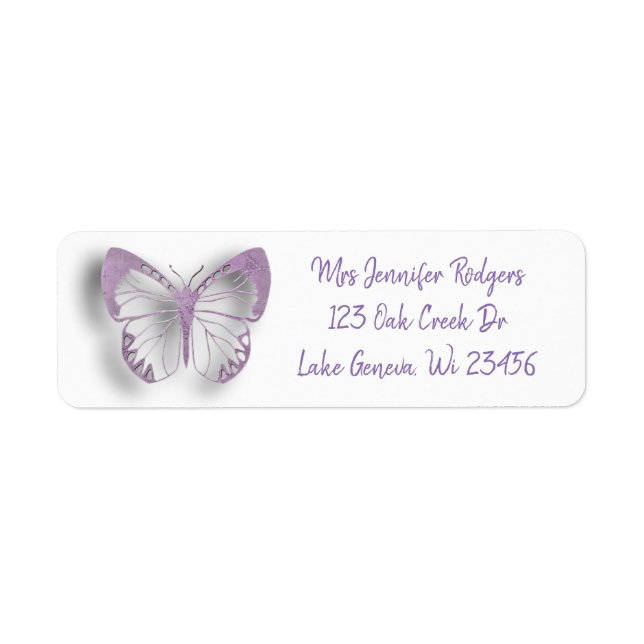 Purple Butterfly Return Address Label (Front)
