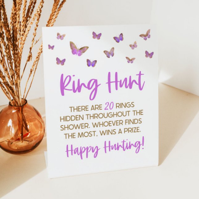 Purple Butterfly Ring Hunt Bridal Shower Game Pedestal Sign (Creator Uploaded)