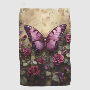 Purple Butterfly Rose Bush Painting Golf Towel