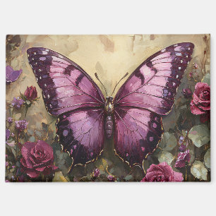 Purple Butterfly Rose Bush Painting Magnet