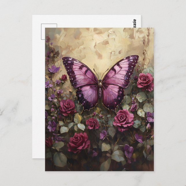 Purple Butterfly Rose Bush Painting Postcard (Front/Back)
