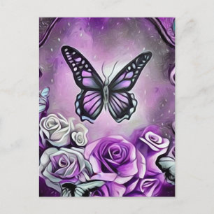 Purple Butterfly & Roses Postcard
