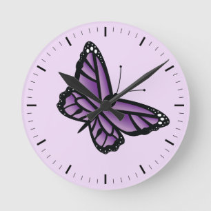 Purple Butterfly Round Clock