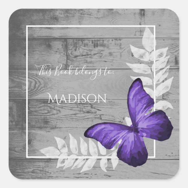 Purple Butterfly Rustic Book Sticker (Front)