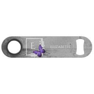 Purple Butterfly Rustic Personalised Bar Key