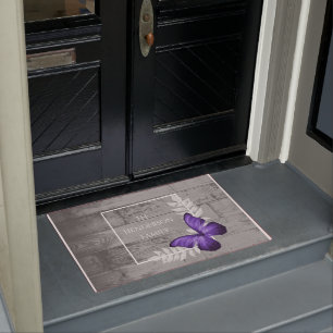 Purple Butterfly Rustic Personalised Doormat