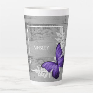 Purple Butterfly Rustic Personalised Latte Mug