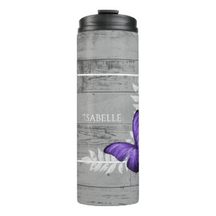 Purple Butterfly Rustic Personalised Thermal Tumbler