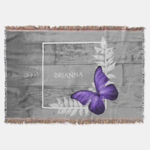 Purple Butterfly Rustic Personalised Throw Blanket